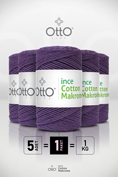 Otto İnce Cotton Makrome - Mor - 5'li Paket - 2mm/200gr/170m - Pamuk Makrome,...