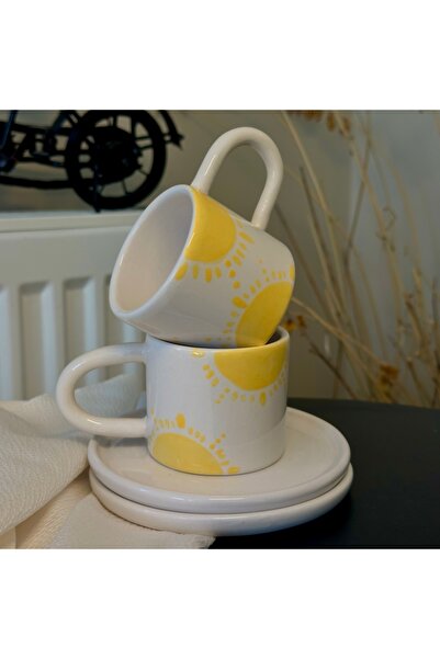 Store El Yapımı Seramik 2 kişilik Güneş Türk Kahvesi Fincanı