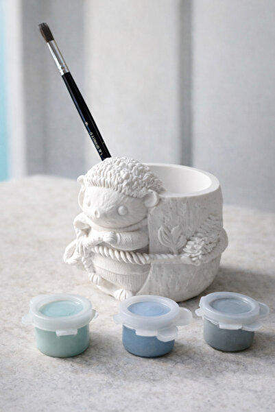 Denic Tasarım Taş Boyama Seti- Kirpi - Firça - Boya - Biblo-Kalemlik- Saksı