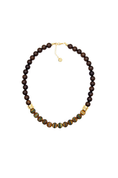 Merse Atelier Tibet Akik Taşlı Ahşap Boncuklu Bohem Kolye