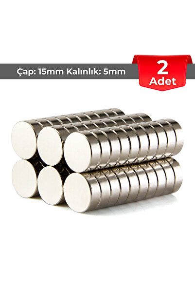 NeoHobi 2 Adet Neodyum Mıknatıs Çap: 15mm Kalınlık: 5mm [D15x5] NdFeB Güçlü M...