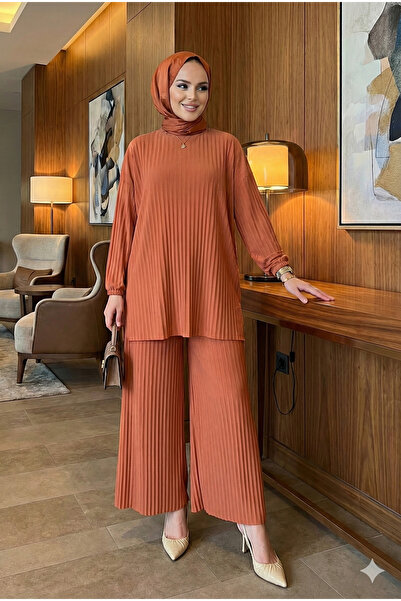 modamira Kadın Sandy Kayısı Komple Piliseli Genç Anne Günlük Davet Tunik Pant...