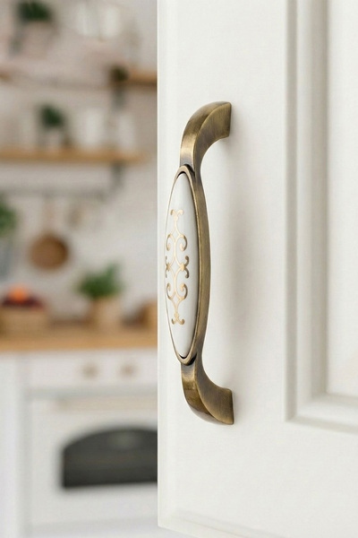 BERFİNO 5'li 309/128/08-10 Porselen Detaylı Kulp 128 mm – Şık Metal Mobilya K...