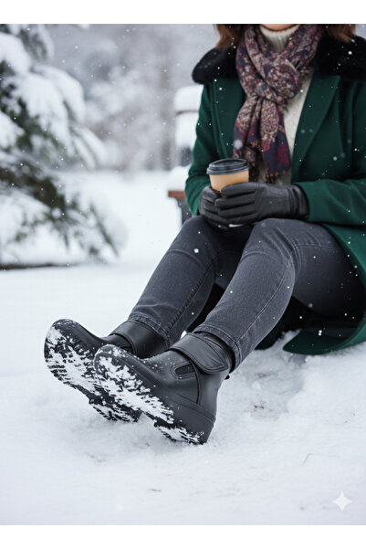 AhsenGiyim Kadın Cırtlı Rahat Kışlık Bot