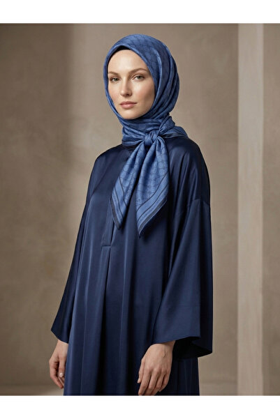 Silk Home Kadın Mavi Lacivert Monogram Desen Twill İpek Eşarp 11393-08