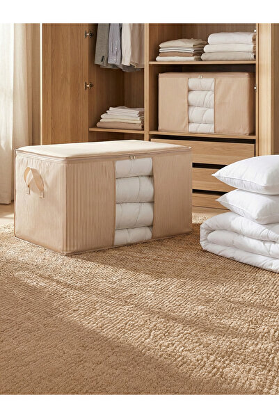 NACAREV 2 Adet Mega Boy Pencereli Krem Çizgi Desenli Yastık Yorgan Hurcu 90x5...