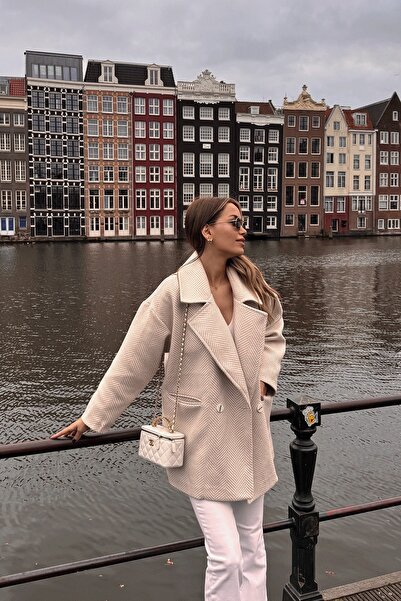 Lavanta Tekstil Houndstooth Oversize Coat