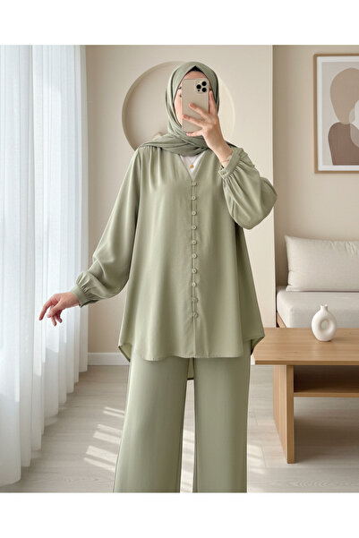 HİJABAYA V Yaka Düğmeli Arkası Uzun Gömlek