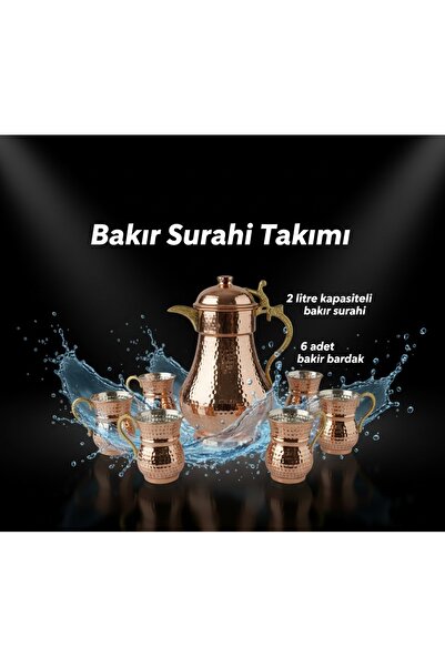 Bakır Dünyası Online Bakır Dünyası - 7 Parça Bakır Sürahi Servis Takımı – 2 L...