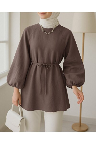 HİJABAYA Τονίκ με στρογγυλή λαιμόκοψη και κορδόνια στη μέση με μανίκια μπαλόνι