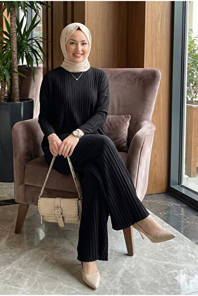 modamira Kadın Sandy Siyah Kurtarıcı Tarz Özel Komple Piliseli Tunik Pantolon...