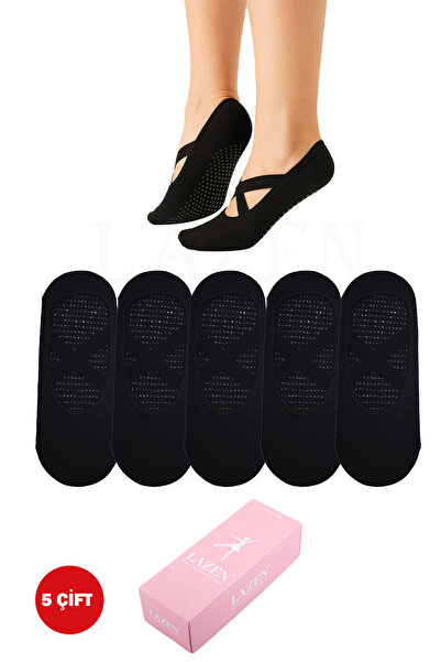 Lazen جوارب يوجا وبيلاتس ذات نعل غير قابل للانزلاق - مجموعة من 5 قطع - راقصة الباليه - استخدام مرن ومريح - قطن