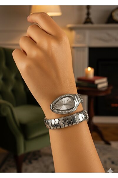 PW POLO WHITE ساعة يد نسائية موديل ثعبان، ساعة يد ملفوفة Yln92