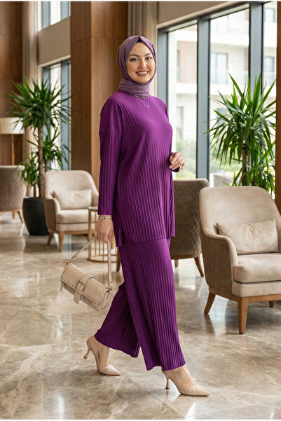 modamira Kadın Sandy Komple Piliseli Tunik Pantolon Tesettür İkili Takım