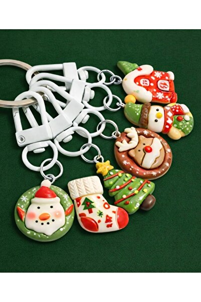 Ak Tuhafiye مجموعة من 6 قطع من سلسلة المفاتيح والحقائب وزينة السحاب بتصميم السنة الجديدة - إكسسوارات صغيرة جذابة