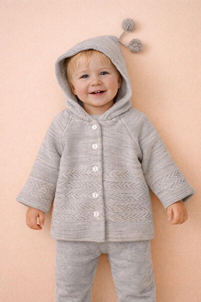 BUUFUU أطفال للجنسين - قبعة بوم بوم بأكمام طويلة ونماذج كارديجان