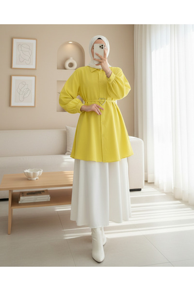 Modamorfo تونيك بوبلين بأزرار مع قطعة قماش - أصفر