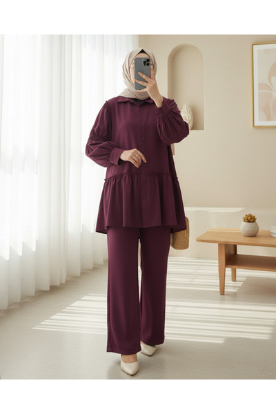 Modamorfo Koldan Büzgülü Fırfır Detaylı Gömlek -Bordo