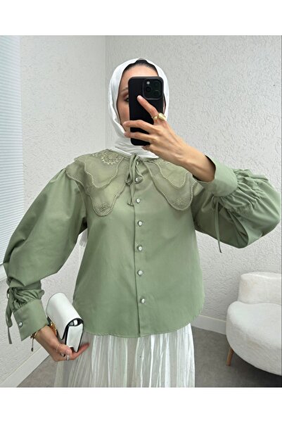 Modamorfo Organze Yaka Kolu Bağlama Detaylı Gömlek -Çağla Y.