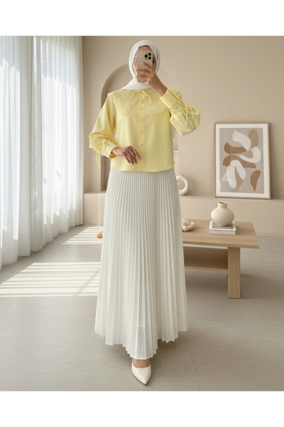 Modamorfo Πουκάμισο με λαιμόκοψη Organza με λεπτομέρεια με δέσιμο - Κίτρινο