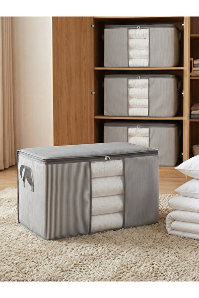 NACAREV 4 Adet Büyük Boy Pencereli Antrasit Çizgi Desenli Yastık Yorgan Düzen...