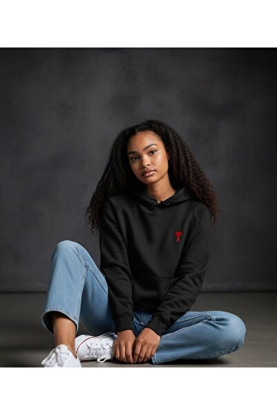 LELVANİ Unisex Hooded Printed Sweetshirt - Black