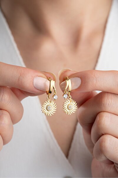 Silvano Jewelry 925 Ayar Gümüş Gold Çift Güneş Küpe