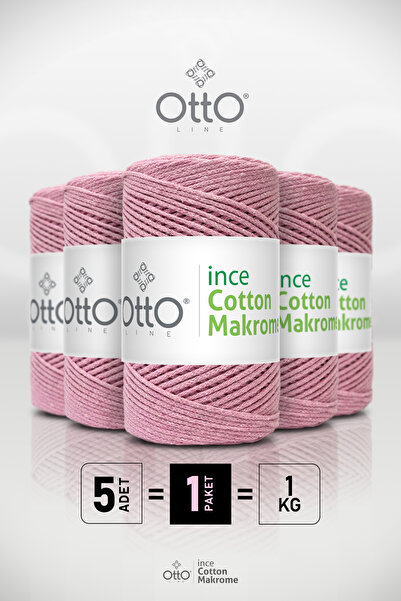 Otto İnce Cotton Makrome - Pembe - 5'li Paket - 2mm/200gr/170m - Pamuk Makrom...