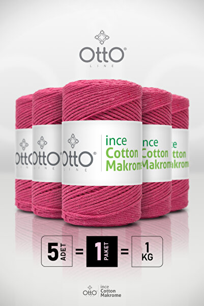 Otto خيط مكرامية قطني رفيع - فوشيا - عبوة من 5 قطع - 2 مم/200 جرام/170 متر - ...