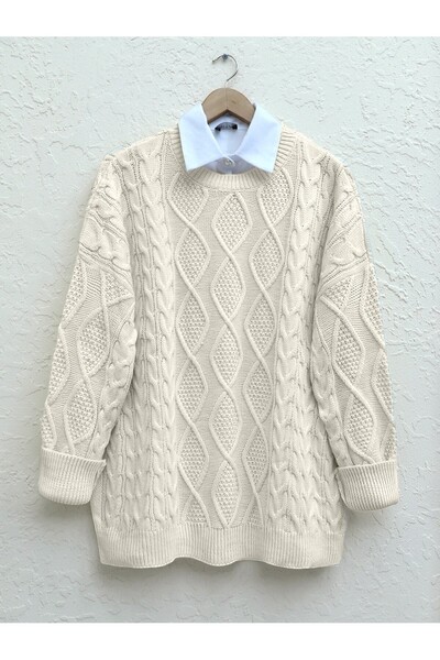 HİJABAYA Χειμερινό φαρδύ πλεκτό πουλόβερ με μοτίβο κηρήθρας