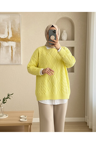 HİJABAYA Χειμερινό φαρδύ πλεκτό πουλόβερ με μοτίβο κηρήθρας