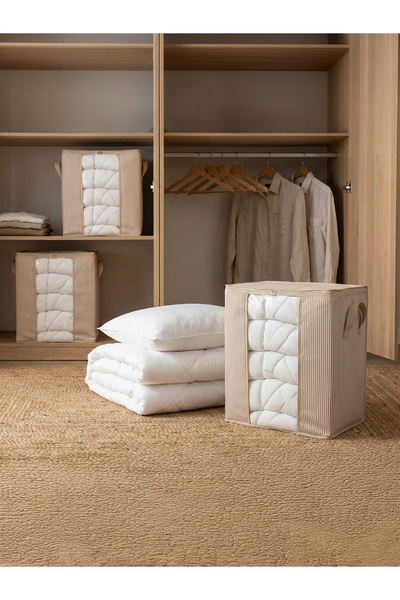 NACAREV 3 Adet Orta Boy Pencereli Krem Çizgili Yastık Pike Kıyafet Düzenleyic...