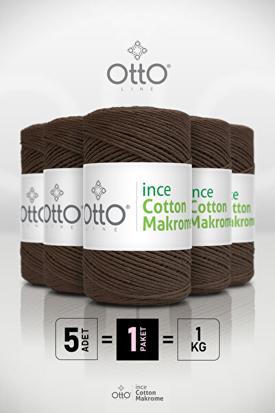 Otto خيط مكرامية قطني رفيع - بني - عبوة من 5 قطع - 2 مم/200 جرام/170 متر - مك...