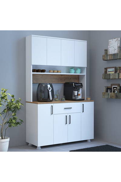 Alfimo Mobilya BELİNDA KAHVE KÖŞESİ MUTFAK DOLABI ÇOK AMAÇLI DOLAP BEYAZ&CEVİZ