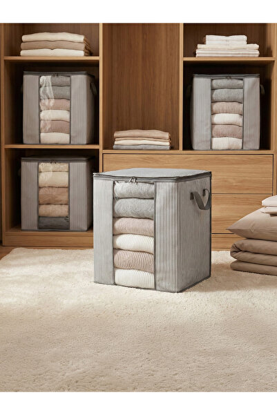 NACAREV طقم منظم ملابس بيكيه مخطط أنثراسايت متوسط الحجم مكون من 4 قطع مقاس 45...