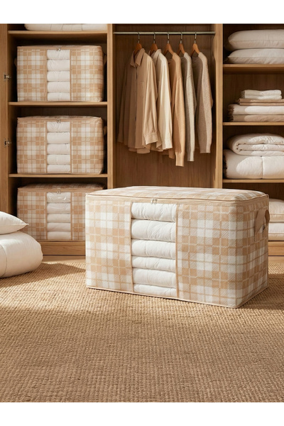 NACAREV 4 Adet Büyük Boy Pencereli Krem Çizgi Desenli Yastık Yorgan Düzenleyi...