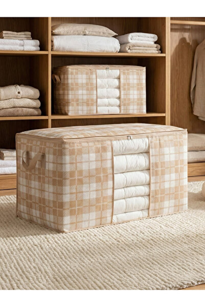 NACAREV 2 Adet Büyük Boy Pencereli Krem Çizgili Desen Yastık Yorgan Düzenleyi...