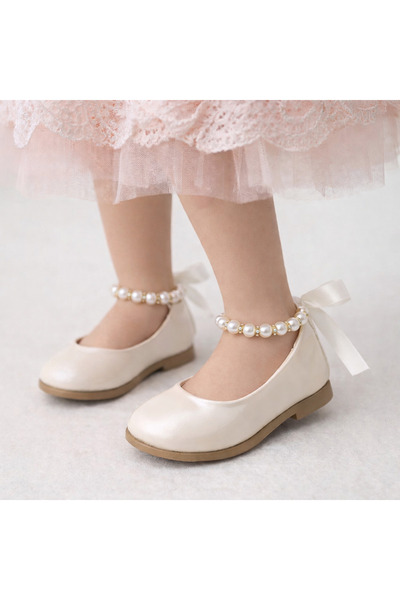 Little Pumpkin Patent Leather Children's Ballerinas with Pearls on the Ankle