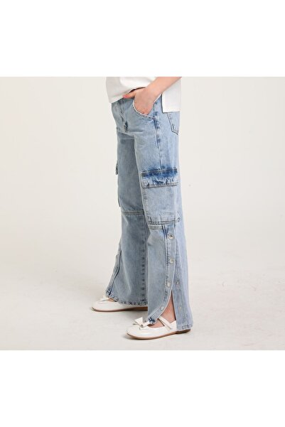 Escabel Çaren Kids - Дънкови панталони за момичета с карго джоб и щракалки и ...