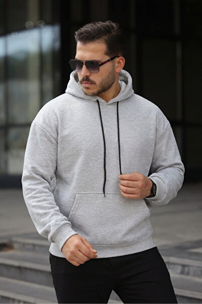 Berka Hooded Kangaroo Pocket 3 Thread Combed Cotton Fabric Fleece-Lined Winte...