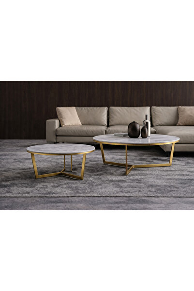 alkametal Ikili Gold Orta Sehpa