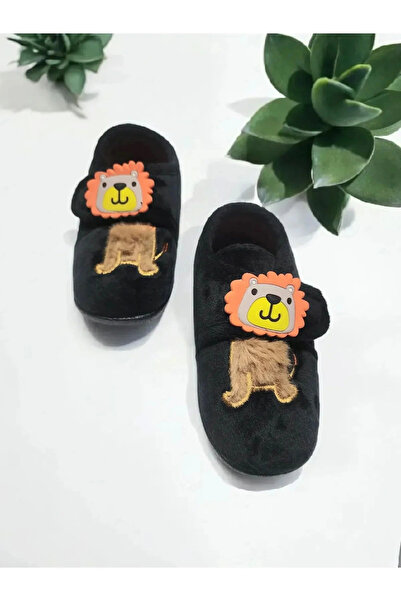 GEZER Момчешки меки зимни пантофки с форма на лъв и велкро закрепване, черни