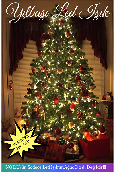 TEDARİKHANE Günışığı Yılbaşı Çam Ağacı Işığı 10 Mt Fişli Kablolu Sarı Lambaları 100 Ampul Sarı Işık