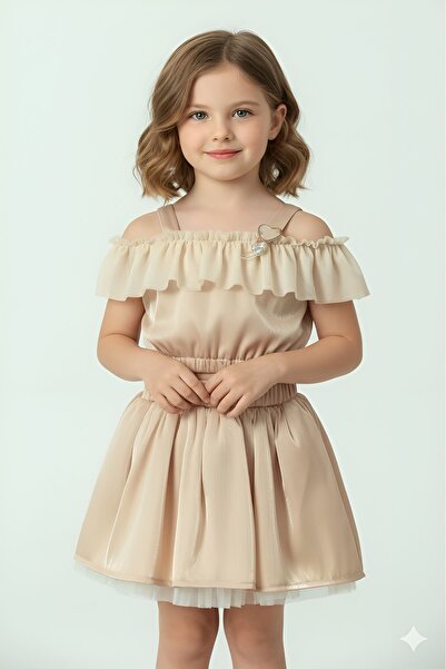 Cumino Çaren Kids - Kız Çocuk 2'li Takım-Kayık Yaka ve Askı Detaylı Bluz, Pam...