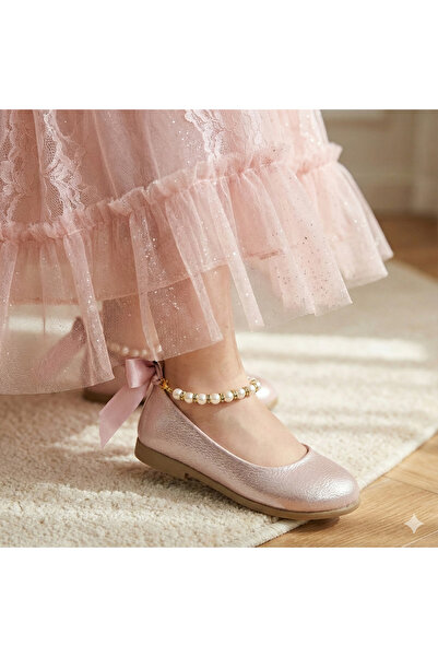 Little Pumpkin Balerini pentru copii din piele lacuita cu perle la glezna