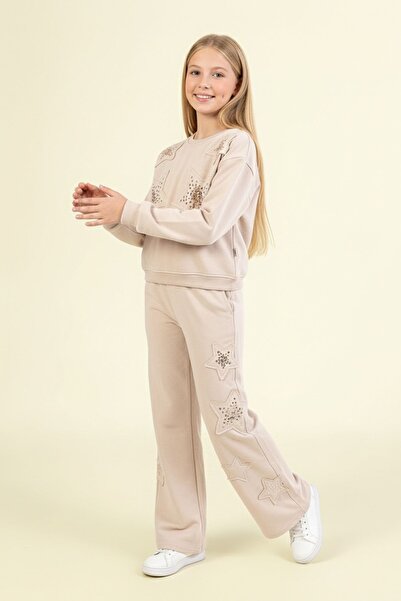 DMB BOYS & GIRLS Çaren Kids-Yıldızlı Sırt Detaylı Payetli Elastik Bel Kız Çoc...