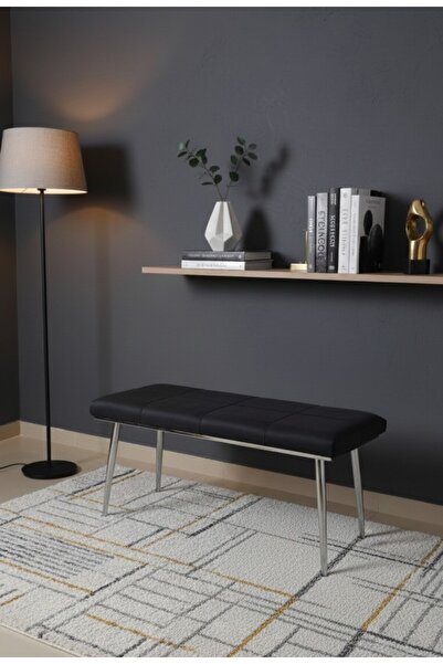 ÖZCAN METAL Metal Ayaklı Krom Siyah Bench Mutfak Salon Antre Yatak Odası Puf ...