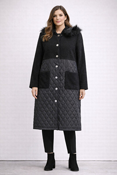 FUAT GÜRSEN Çıkarılabilir Kapüşonlu Torba Cep Düğmeli Kapitoneli Kaban