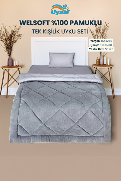 UYSAL WELSOFT AKFİL TEK KİŞİLİK UYKU SETİ 155x215 GRİ