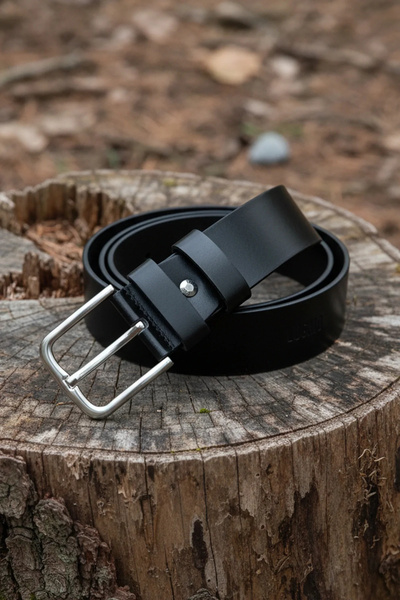 LUGMO Curea din piele naturală neagră 4,5 cm